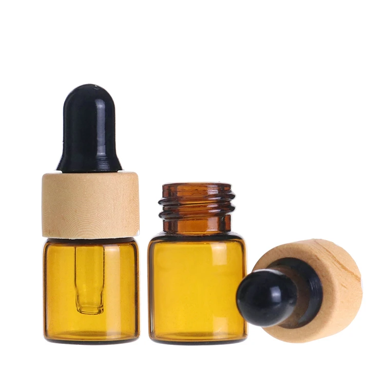 
Packaging glass cosmetics 2ml amber blue green clear bottle bamboo lid dropper bottle essential oil bottles for testing glass v 
