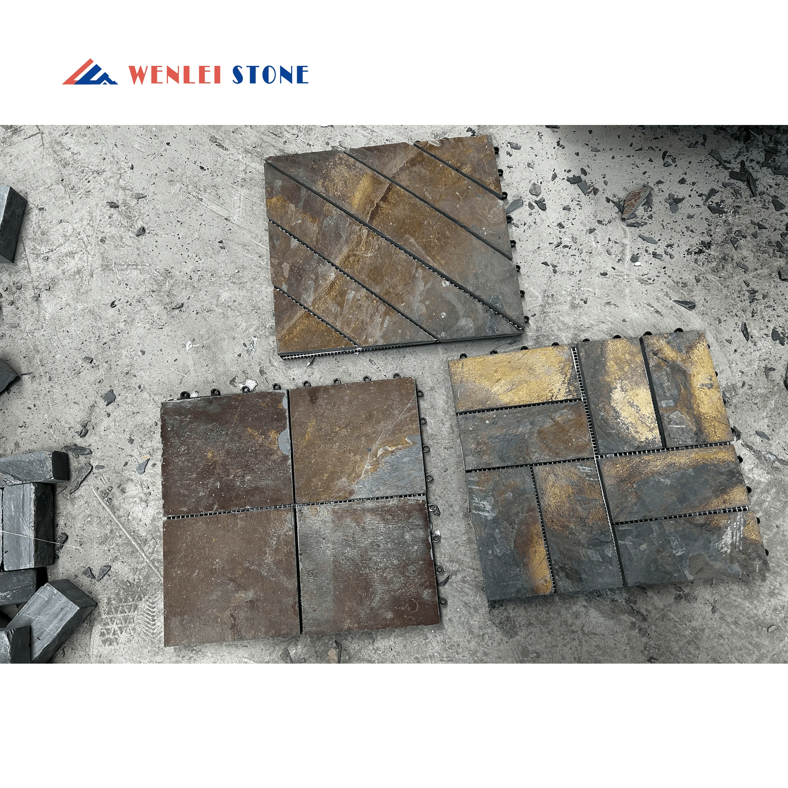 Deck Flooring Outdoor Natural Slate Flooring Tiles Rusty Black Interlocking Floor Tiles