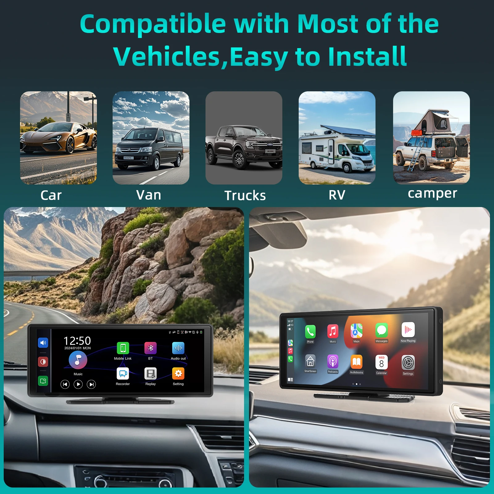 Popular and hotsale 10.26 inch dash cam with split screen and mirror link