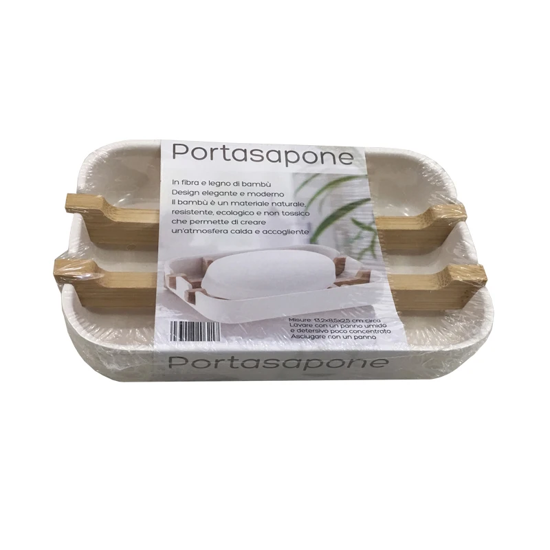 Biodegradable rectangle eco bamboo fiber self draining travel soap dish bar soap tray