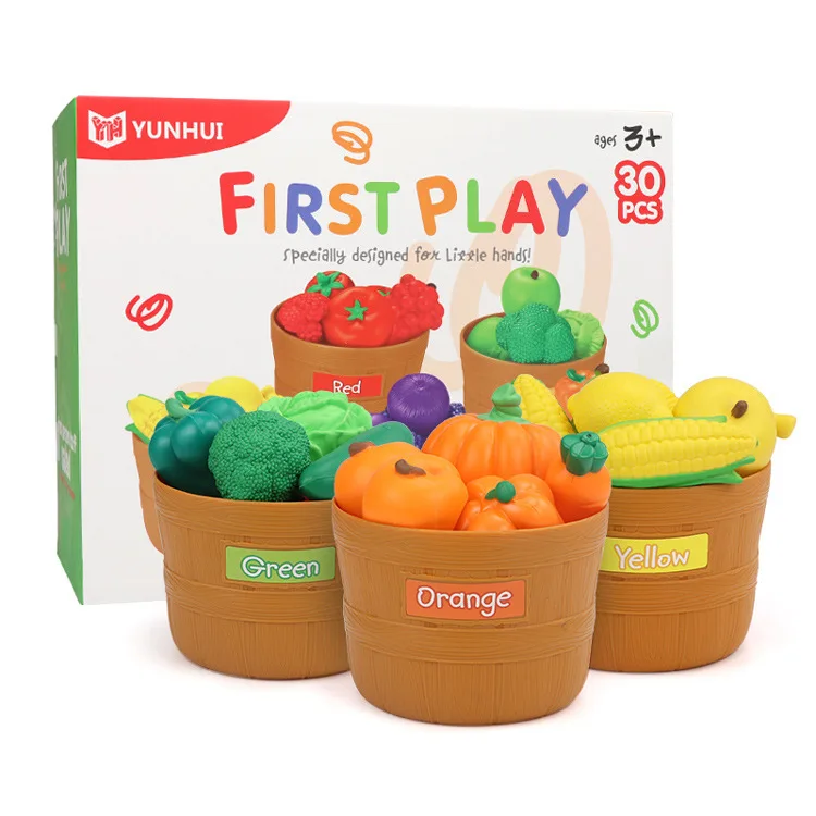 30 pc Funny Pretend Play Food Set Color Sorting Set Play Pretend Toys Fruits And Vegetables With Bucket Kid Kitchen Toy For Baby