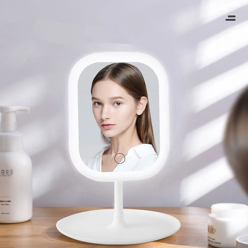 Led vanity mirror 3-color band fill light vanity mirror female folding dormitory square desktop beauty mirror