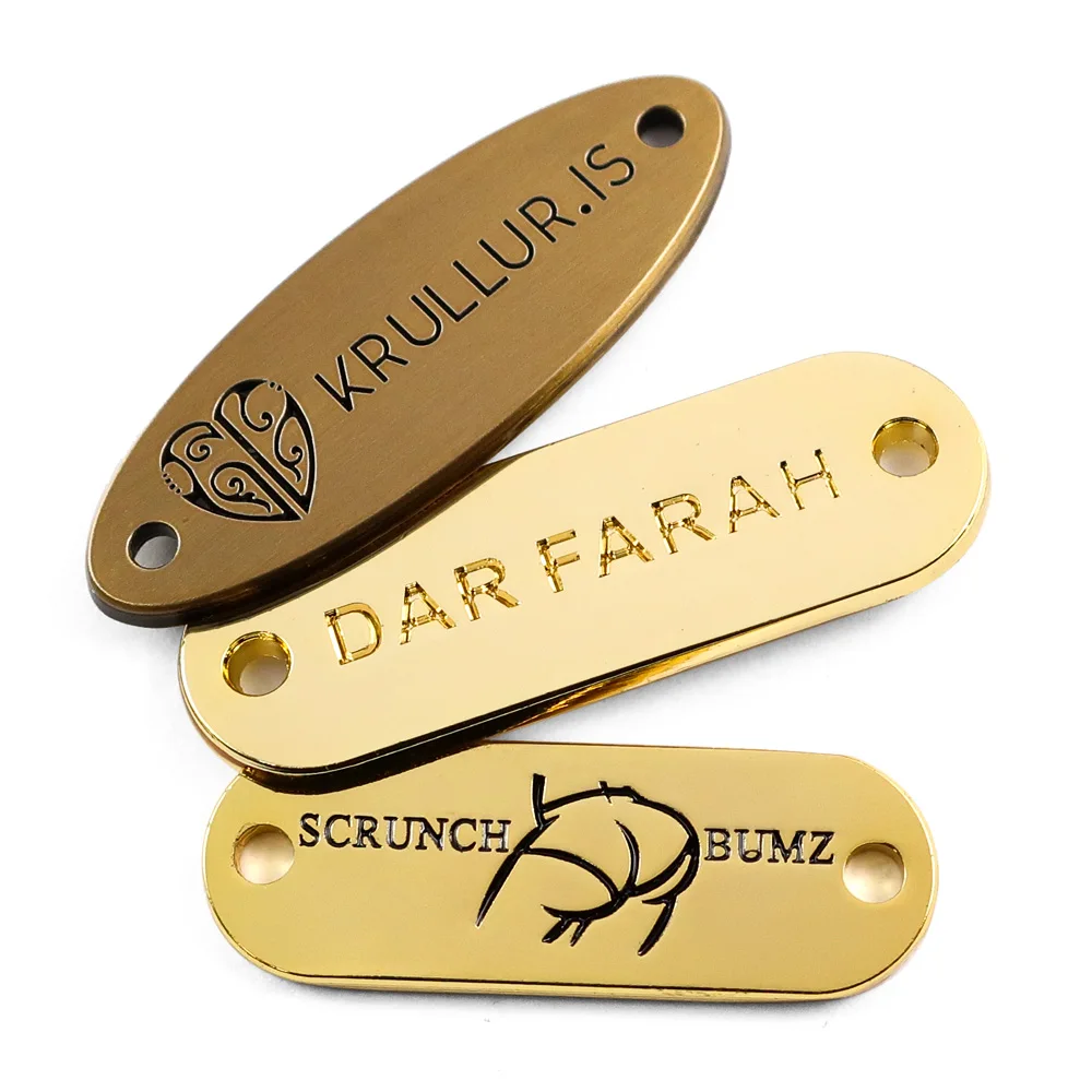 Custom private metal label clothing tags sewing metal logo label for clothes garment handbag jeans swimwear metallic label