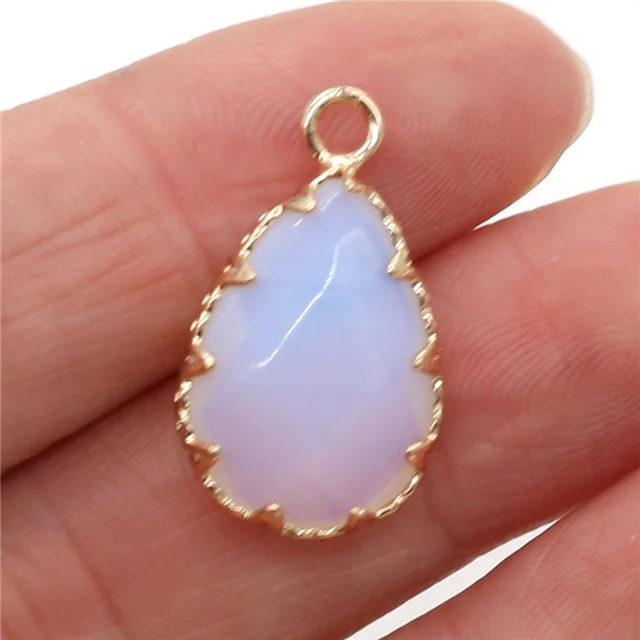 Wholesale Water Drop Natural Stone Pink Crystal Opal Charms for Jewelry Making DIY Necklace Pendant