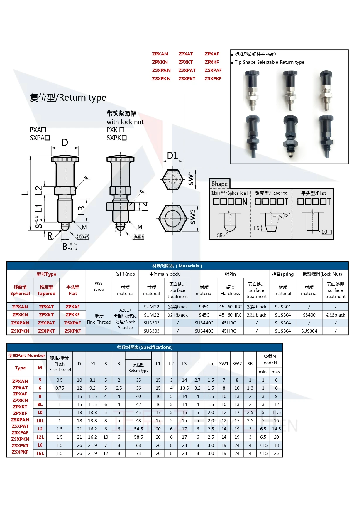 Wholesale Factory Price Spherical Tapered/Flat End Pin Indexing Plunger with Lock Nut