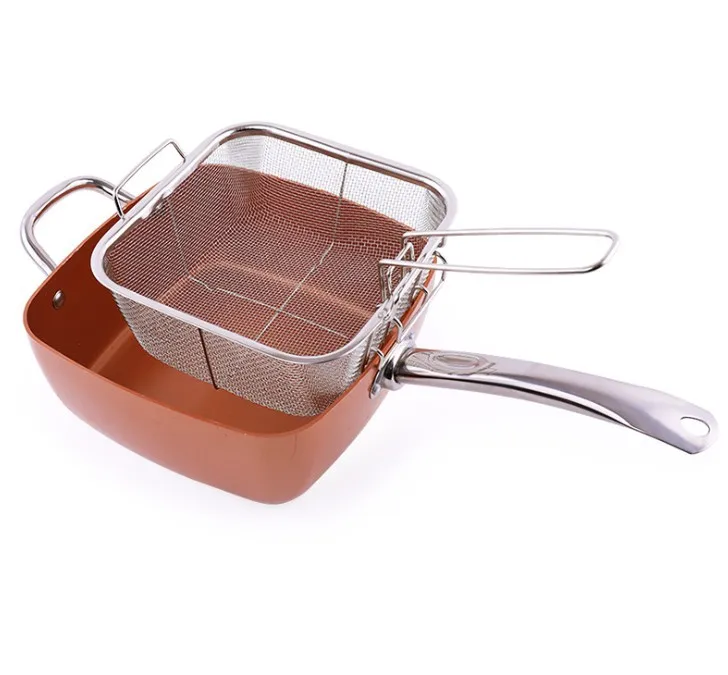 Multifunctional 6 in 1 Square Fry Pan Non-stick Copper Bottom Stainless Steel Cookware Set