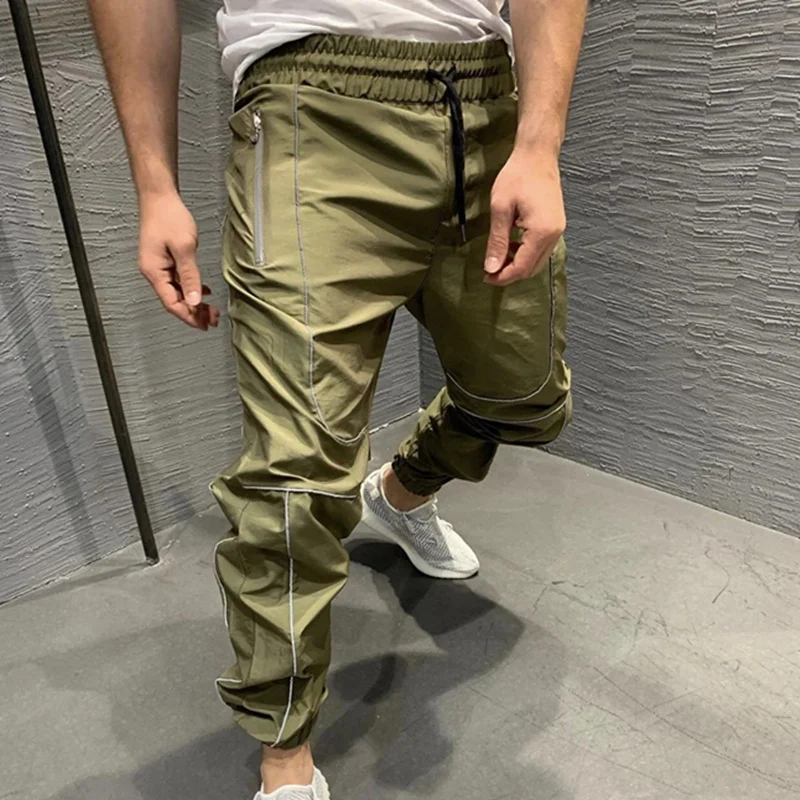 Custom Night Light Shiny Blink Streetwear Men Joggers Trousers Fashion Reflective Cargo Hip Hop Pants