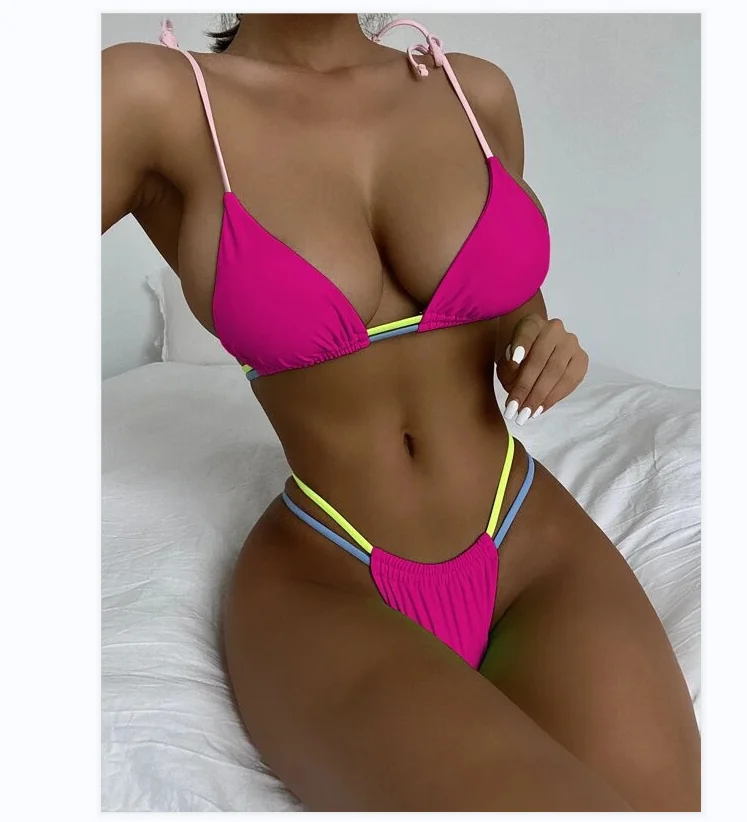Bikini Solid Color Swimsuit Sexy Babes Bikini Triangle Beachwear Ladies Lace Up Sexy Swimwear