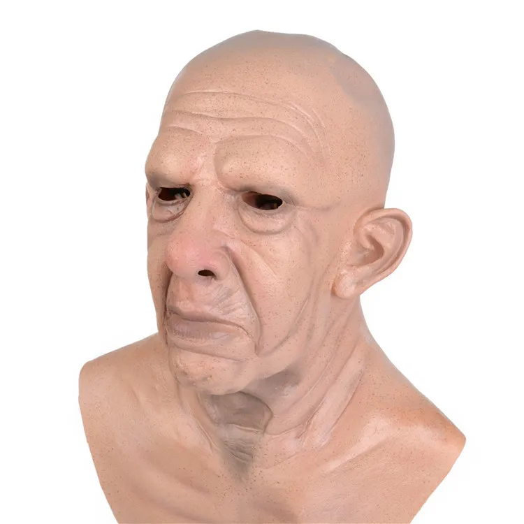 2023 Halloween Mask Latex Realistic Bald Old Man Latex Mask Beard Wig Horror Party Mask