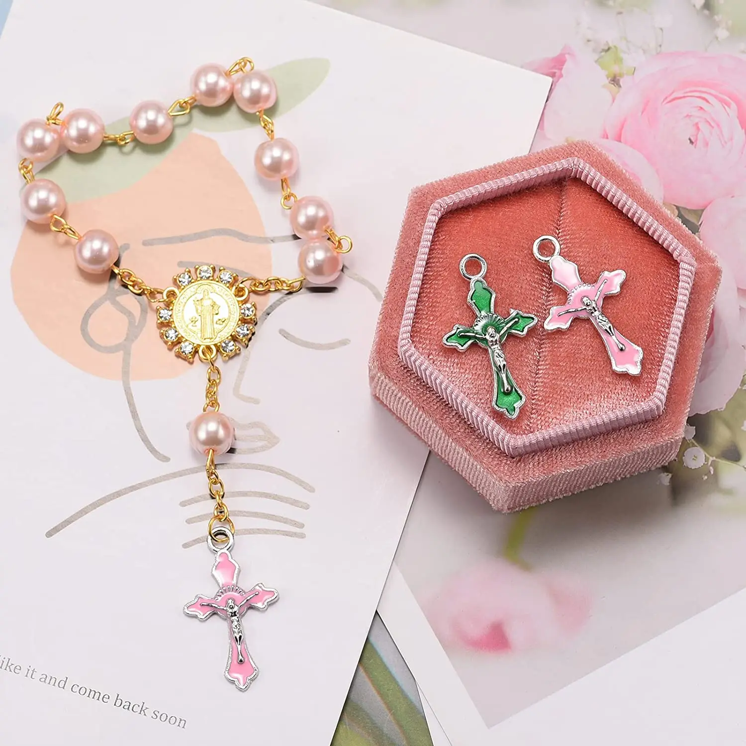 80pcs Mixed Antique Enamel Cross Charms Craft Supplies Pendants Beads Charms Pendants for Crafting Jewelry Bracelet 31mmx17mm