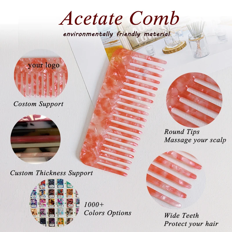 PDANY мини-расческа для укладки волос на заказ кармашка из ацетата целлюлозы с широким зубом индивидуальным логотипом женщин детей