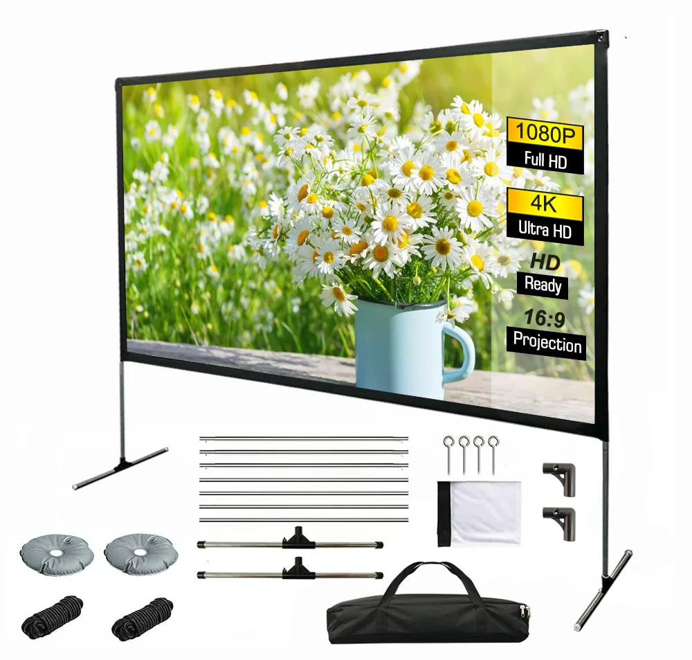 Портативный наружный экран проектора из нержавеющей стали размером 100 дюйма с полиэфирной тканью сумка для переноски передней и задней