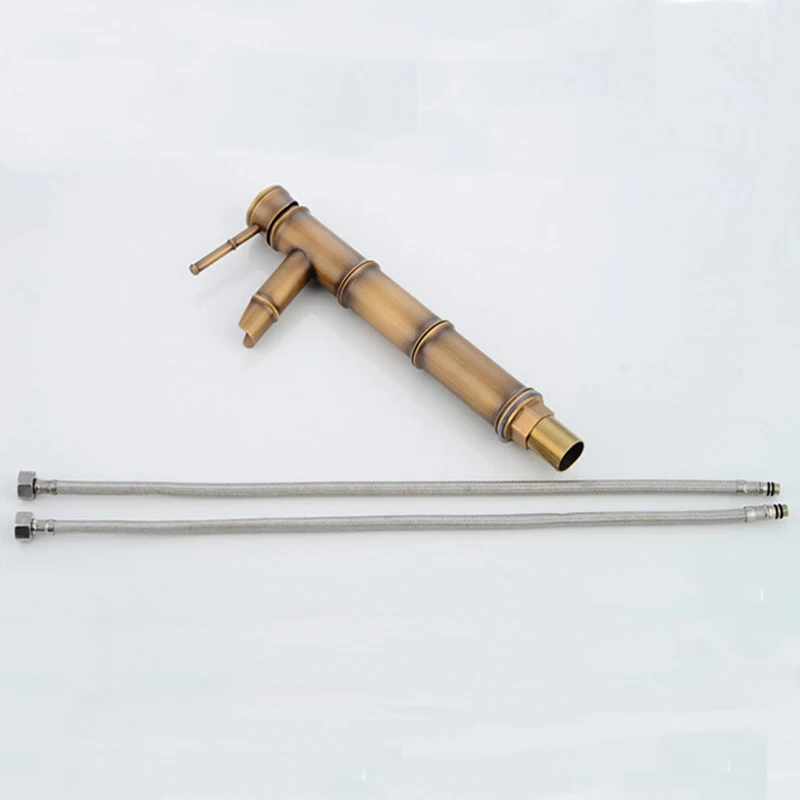 Classical Bamboo Shape Single Handle Basin Mixer Taps Bathroom Brass Antique Hot Cold Waterfall Wash Basin Tap