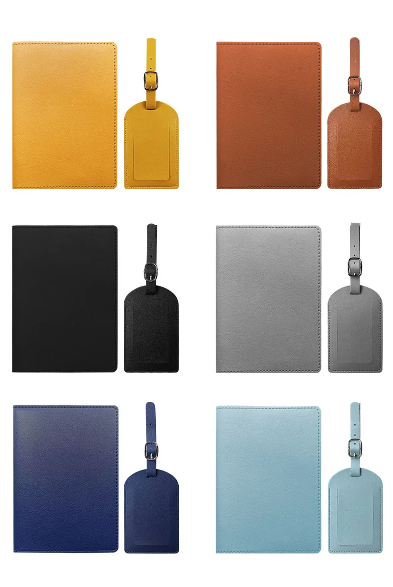 Wholesale Custom LOGO PU Leather Travel Set Passport Holder Luggage Tag Set for Business Gift Customization Passport Cover
