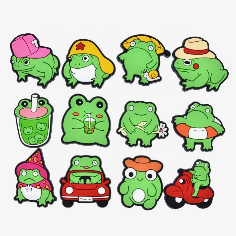2023 New Arrival Cute Cartoon Shoe Decoration Frog Shoe Buckle Wholesale PVC Custom Clog for Cartoon Clog