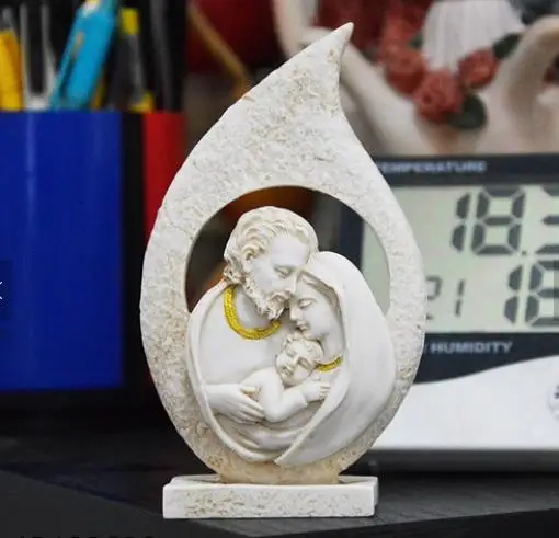 Religion Table Decorations White Polyresin Statue Nativity of Baby Jesus and Mary