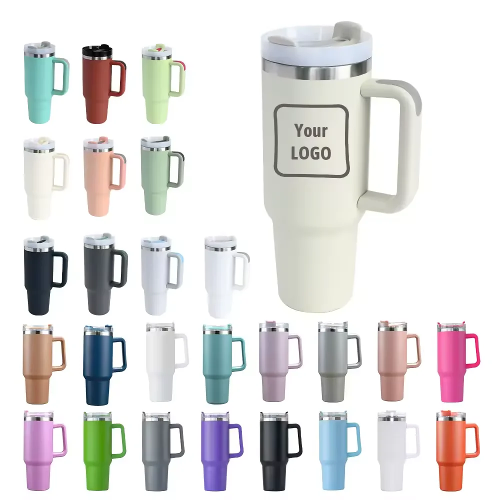 vacuum double wall custom stainless steel tumbler wholesale bulk coffee insulated 40oz tumbler with straw handle