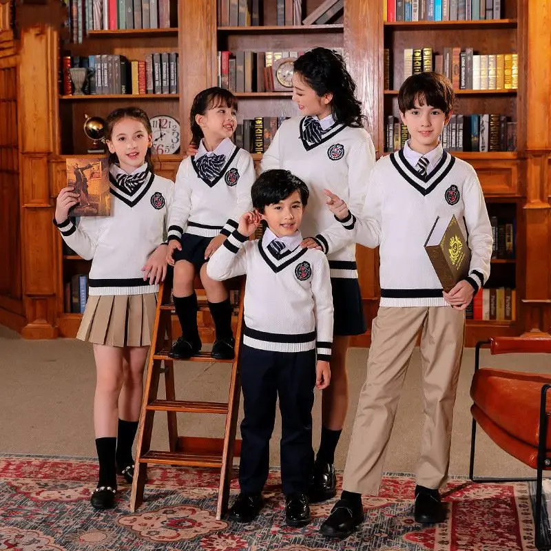RG-Custom logo spring and autumn 2023 suitable match skirt and pants unisex sweater design school uniform