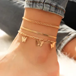Simple Snake Chain Body Chain Gold Plated Alloy Anklets Butterfly Accessories For Women