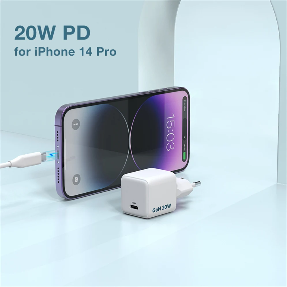 2024 Custom 18W 20W GaN Charger Mobile Phones Charger USB Type C Fast Wall Charger for iPhone