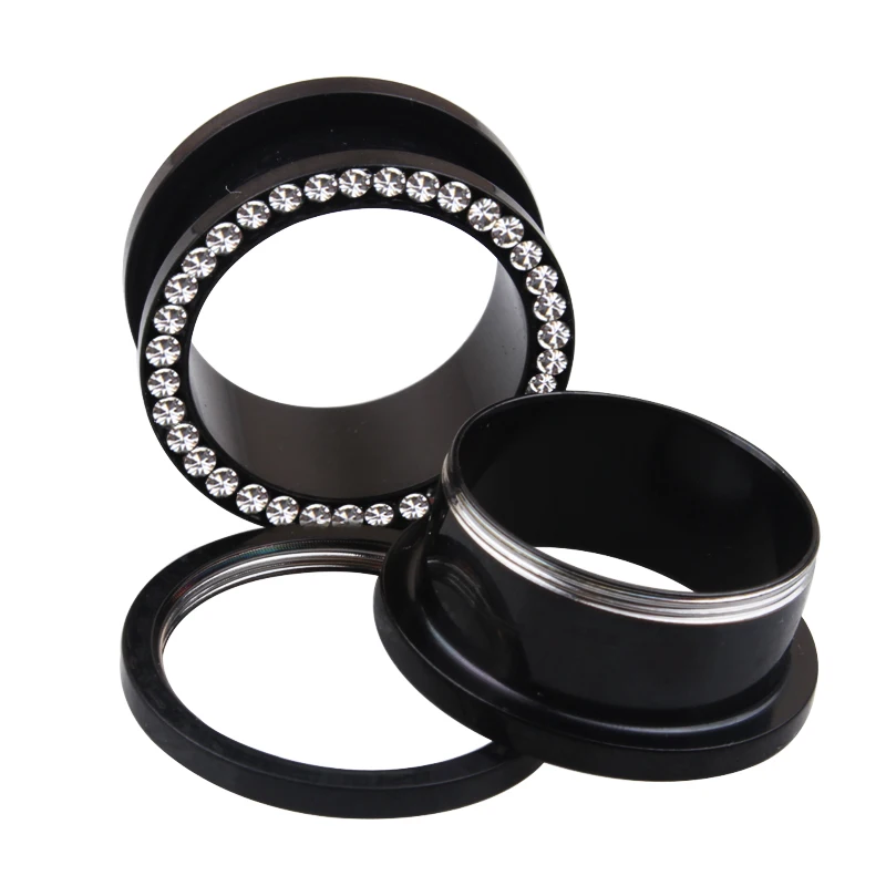 10Pair/Set Stainless Steel Zircon Ear Tunnels Plug Screw Gauge Ear Expanders Earrings Piercing Jewelry Wholesale