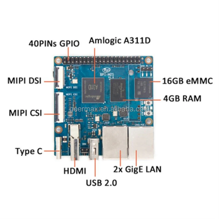 Banana Pi M2S with Amlogic A311D 16GB eMMC flash Development Board support Android and Linux system Banana Pi BPI-M2S