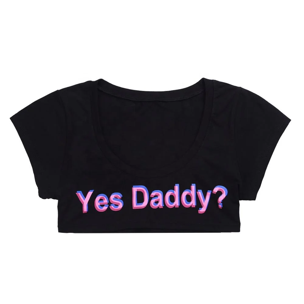 
Womens Girls Teen O Neck Short Sleeve Cotton Letter Printed Yes Daddy Crop Tops Cotton T-Shirts 