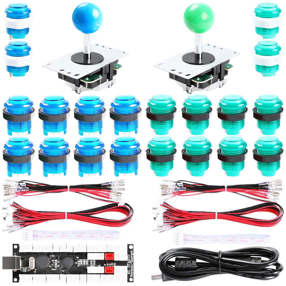 2-Player DIY Arcade Kit Zero Delay 2X USB Encoder+2X Joystick+20x LED Arcade Buttons for PC, MAME, Mac & Raspberry Pi