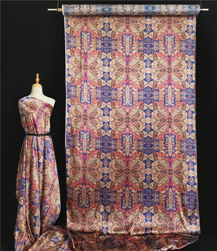 Ткань с принтом пейсли, шелк, вискоза, спандекс, ткань 16 мм, вискозная ткань