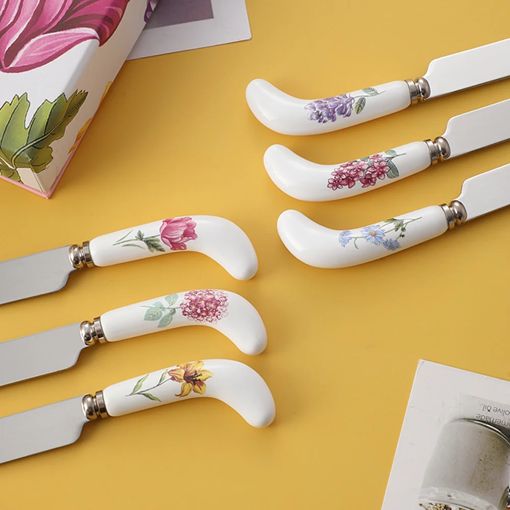 Нож для сыра из нержавеющей стали, нож для масла, набор из 7 предметов, керамическая ручка, столовые приборы