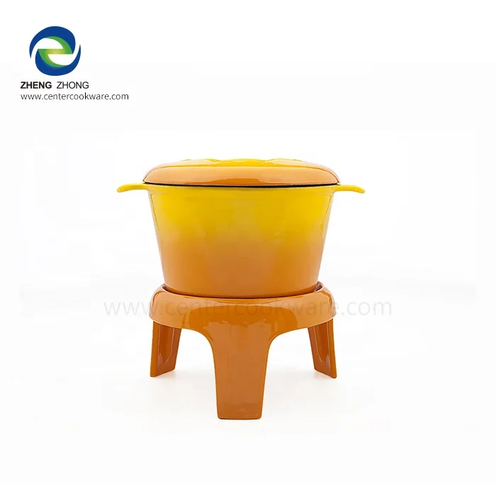 Wholesale factory price cast iron enamel cooking chocolate melting cheese tool hot pot fondue with triple-legs stand