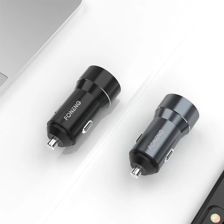 FONENG C08 Multi Portable 2 Usb Phone Car Charger  2 Port Usb 2.4A  Mobile 2 In 1 Dual Fast Charging Car Charger For Car