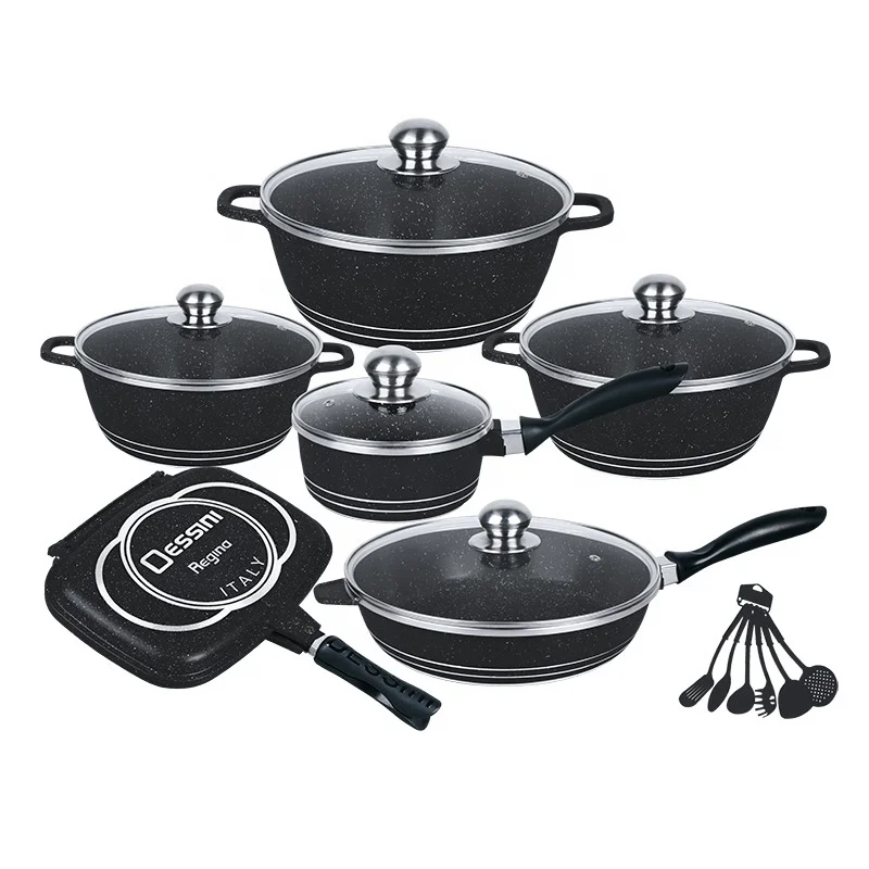 Hot Sale Kitchenware Aluminium Alloy with Glass Lid Cooking Pots and Pans Set Cookware Sets Nonstick