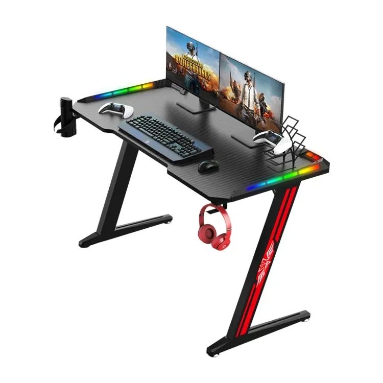 Игровой стол с RGB светодиодными лампами большой Z-образный настольный компьютерный игровой из углеродного волокна для геймеров