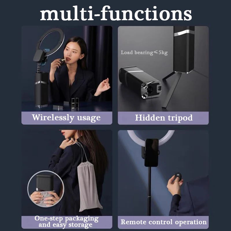 Portable Outdoor Integrated Free Charging Camera Selfie Studio Fill Lamp Foldable Dimming Tripod Stand LED Ring Light