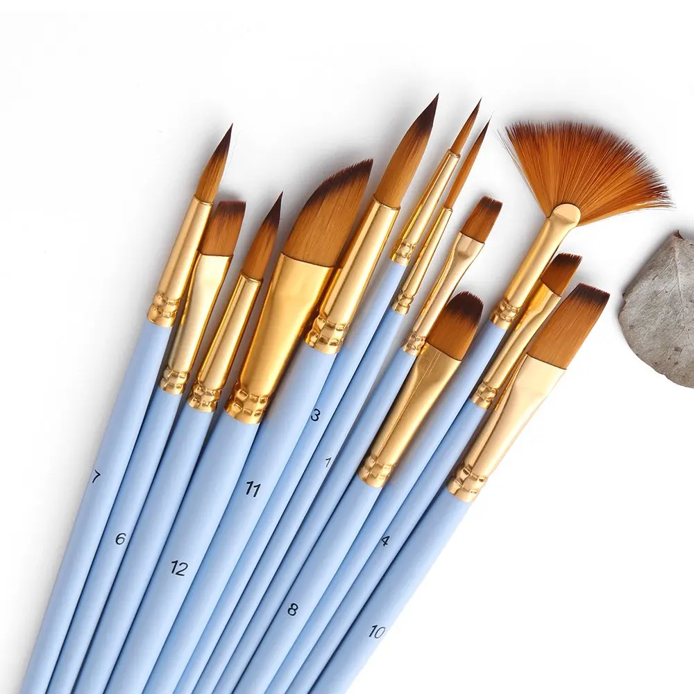 BESTLINE 12Pcs Fine Detail Paint Brush Set Double Color Paintbrushes for Miniature Acrylic Oil Watercolor Painting