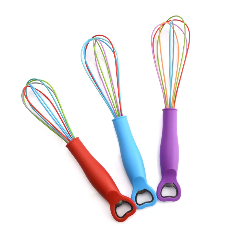 11 12 13 inches cooking baking silicone egg beater hand whisk with bottle opener