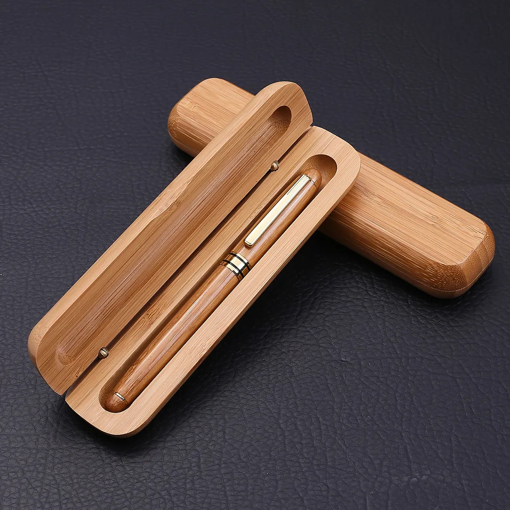 Modern New Design Home Office Cute Personalized Promotion Classic Bamboo Wooden Ball Fountain Ink Pen Set with Cap Box Case