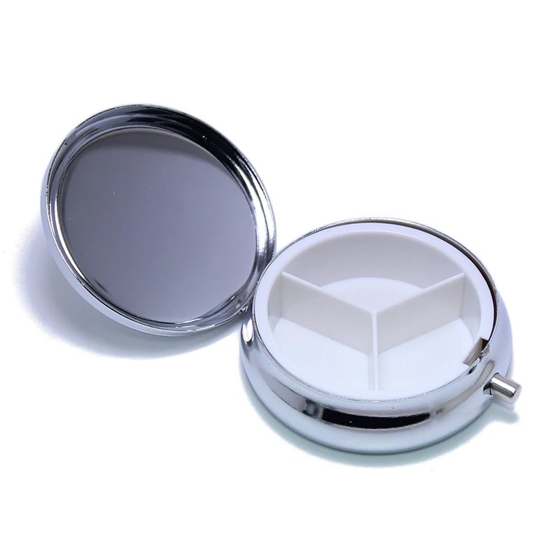 
50*19mm Fashion Lily Flowers Stainless Steel Storage Portable Medicine Organizer Container 3 Days Round Metal Pill Box 