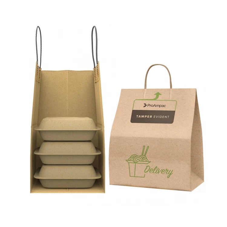 
 Сделанные на заказ плоские бумажные ручки, Коричневый пакет из крафт-бумаги для быстрого питания на вынос для упаковки ресторанов  