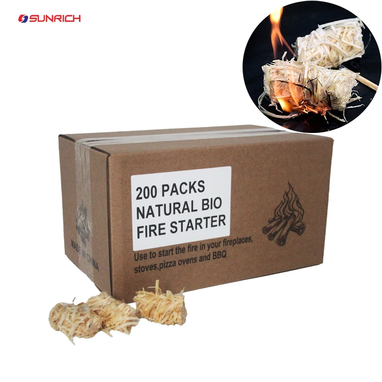 200pcs Natural Fire Starters Bamboo Charcoal Wood Wool Shavings Easy to Use Waterproof Campfire Firelighters