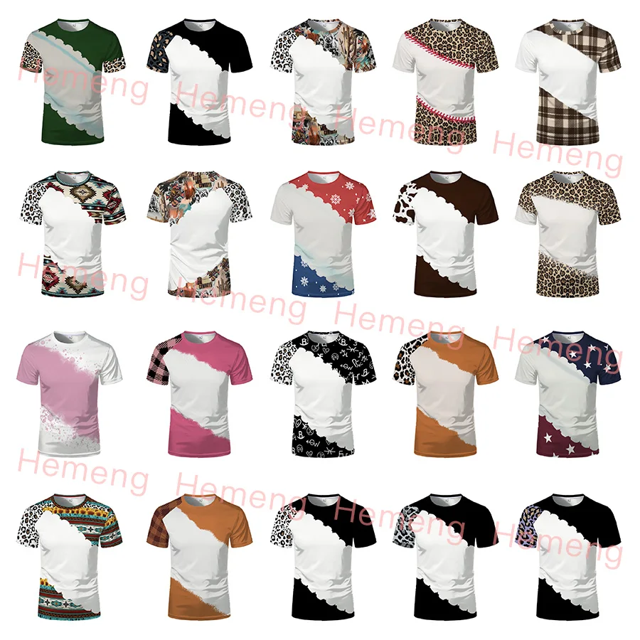 USA Shipping Amazon Hot selling Sublimation Blank Polyester Tie Dye Bleach Leopard Print Customized Logo Bleach TShirts