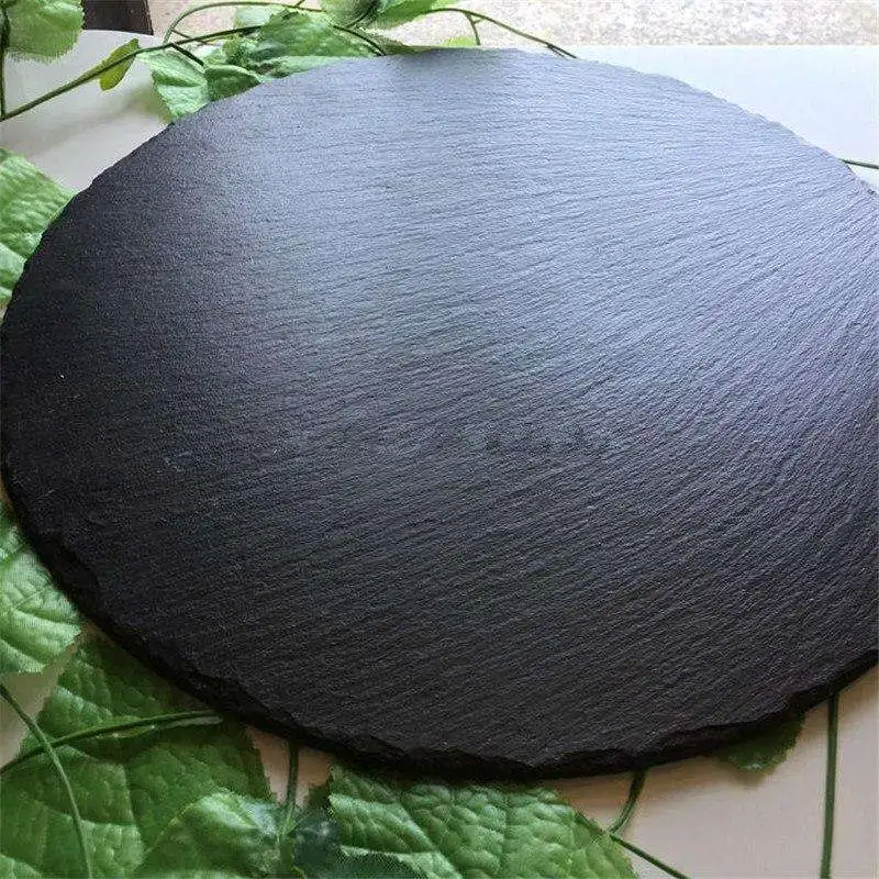 Round Slate Stone Plates Restaurant Sushi Stone Tray Wholesale Dinner Plate Black Serving Dishes For Catering Restaurant Hotel