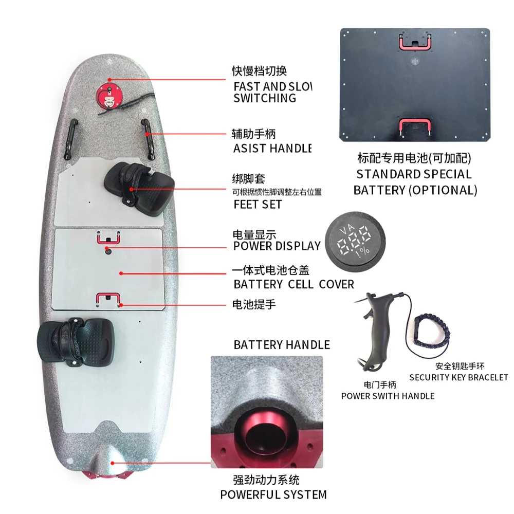 JHW High-Speed 55km/h Jet-Powered Electric Surfboard New Design Water Sports with ABS & Carbon Material Skillful Water Surfing