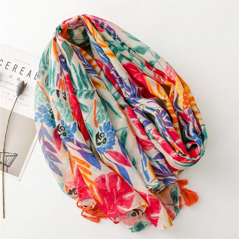 Шарф из вискозы с цветочным принтом, 180 х90 см