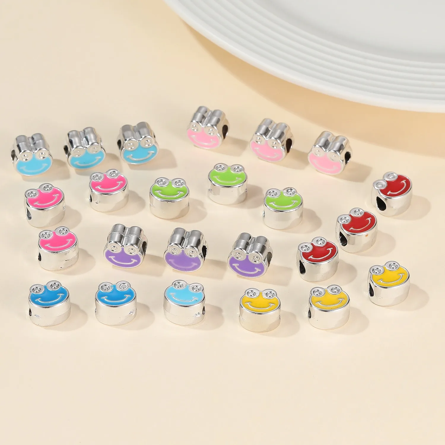 Cartoon Resin Large Hole Beaded enamel Cute Colorful Frog Beaded Bracelet Necklace Weaving Rope Loose Beads