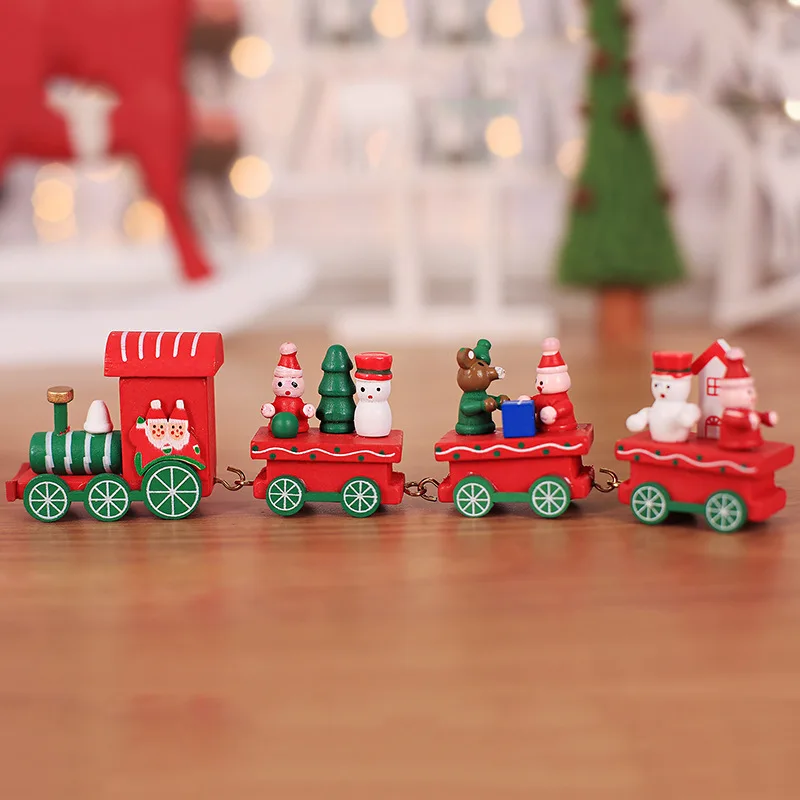 ute Wooden Mini Train Ornaments Kids Toys Gifts for Christmas Party Kindergarten Decoration Train Toy Set