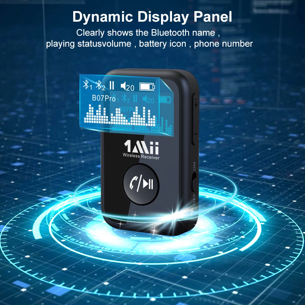 3.5mm Jack AUX Bluetooth Car Adapter with OLED Display Screen, aptX LL In-Car Bluetooth Audio Receiver