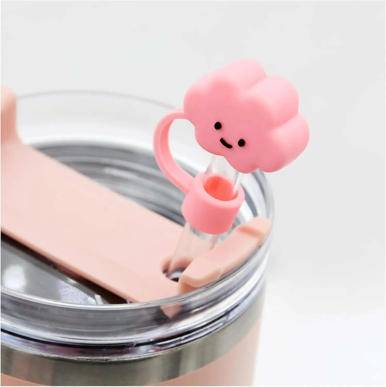10 mm 0.4 in Reusable Cute Flower Smile Star Cloud Strawberry Straw Topper Compatible for 30 and 40 Oz Tumbler with Handle