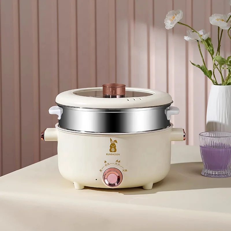 EU The New Multifunctional Electric Cooking Pots Is Adjustable Switch Kitchen for Home Plastic White Tempered Glass Round 600